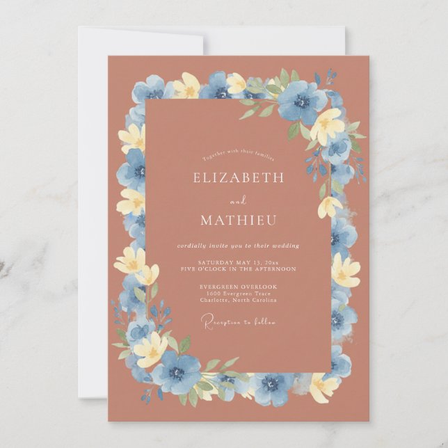 Terracotta Azure Petal Wedding Invitation (Front)