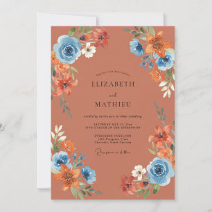 Terracotta Azure Wildflower Wedding Invitation