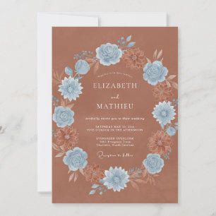 Terracotta Azure Wreath Wedding Invitation
