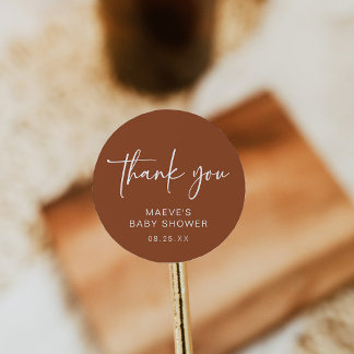 Terracotta Baby Shower Round Sticker Modern Simple