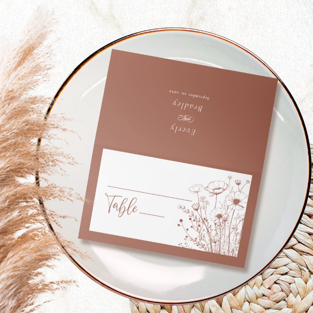 Terracotta Background  White Wildflower Monogram Place Card (Creator Uploaded)
