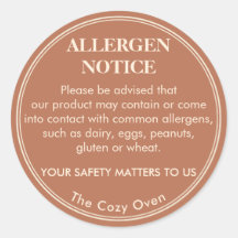 Terracotta Bakery Allergen Notice Warning Sticker