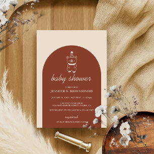 Terracotta Bear with Party Hat Baby Shower Invitation