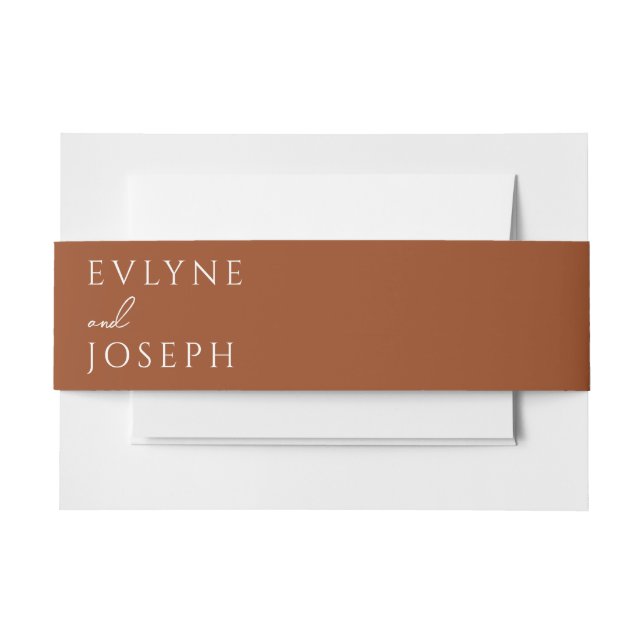 Terracotta Beige Boho Burnt Orange Unique Wedding  Invitation Belly Band (Front Example)