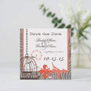 Terracotta Beige Driftwood Love Birds Birdcage Invitation