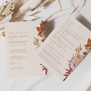 Terracotta Beige Modern Floral Boho Fall Wedding Invitation