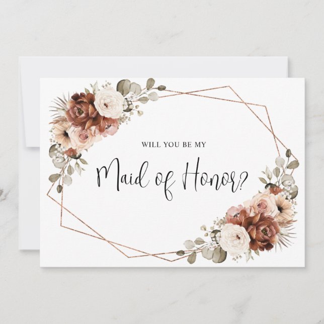 Terracotta Beige Sage Will You Be My Maid of Honou Invitation (Front)