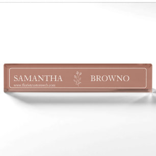 Terracotta Beige Script Girly Event Planner Flower Nameplate