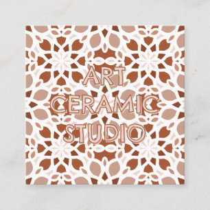 Terracotta Beige Seamless Pattern Emboss Square Business Card