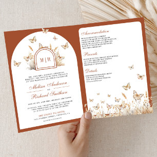 Terracotta Beige Wildflower Butterfly Arch Wedding Invitation