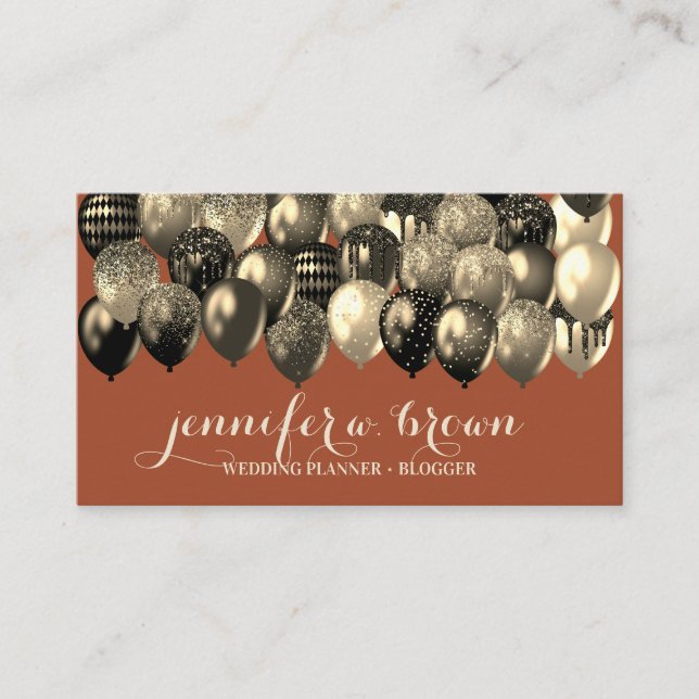 Terracotta Birthday Party Celebration Balloon Business Card (Front)