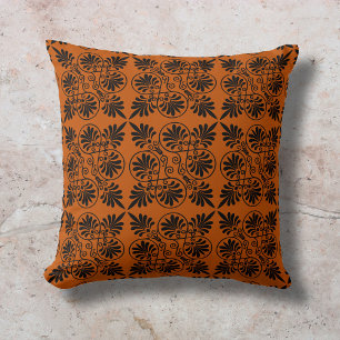 Terracotta Black Ancient Greek Meander Pattern Cushion