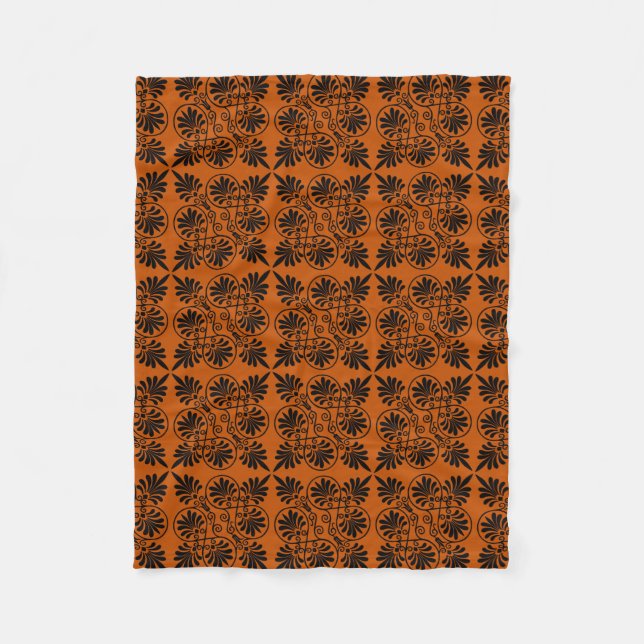 Terracotta Black Ancient Greek Meander Pattern Fleece Blanket (Front)