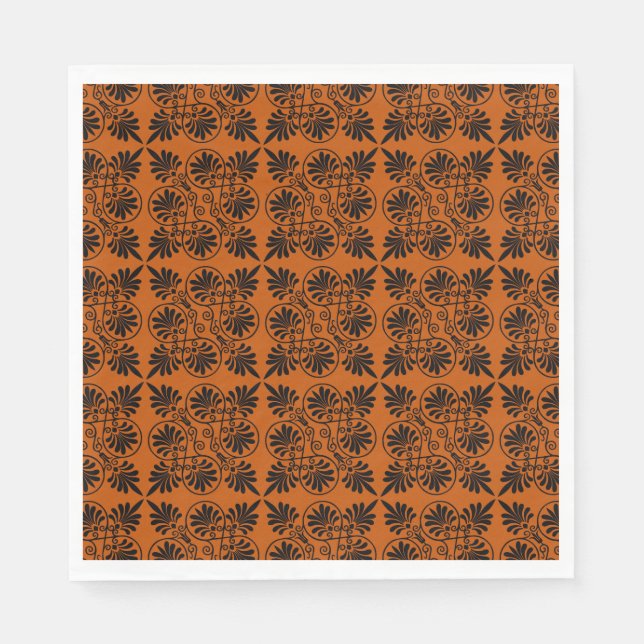 Terracotta Black Ancient Greek Meander Pattern Napkin (Front)