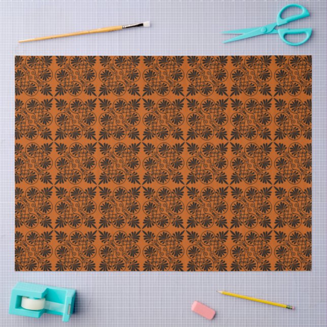 Terracotta Black Ancient Greek Meander Pattern Tissue Paper (Craft)