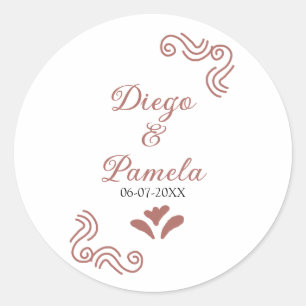 Terracotta black rustic spanish wedding couple en classic round sticker