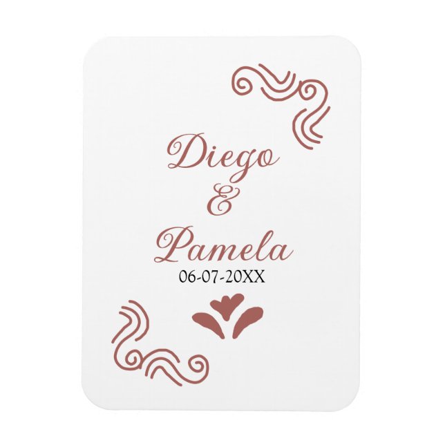 Terracotta black rustic spanish wedding couple en magnet (Vertical)