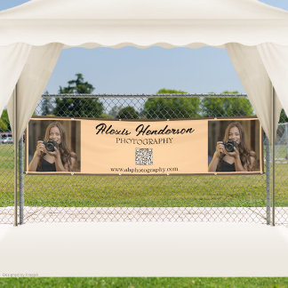 Terracotta & Black Script QR Code Minimalist Booth Banner