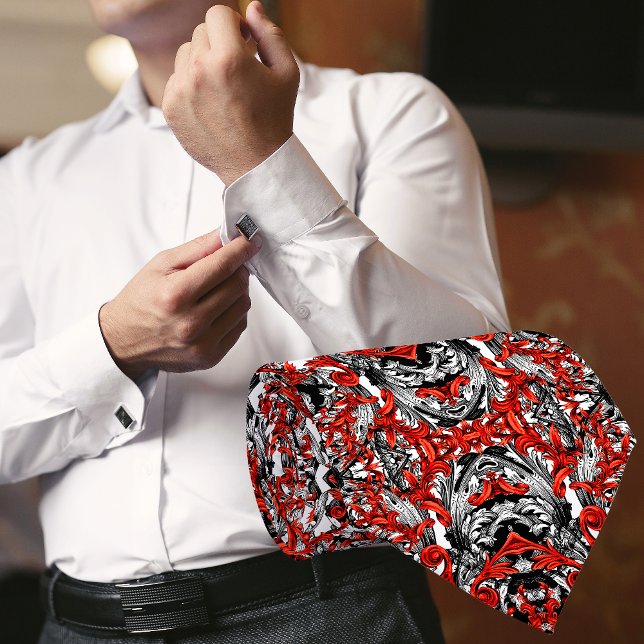 TERRACOTTA BLACK WHITE ITALIAN BAROQUE PRINT MEN'S TIE (Creator Uploaded)