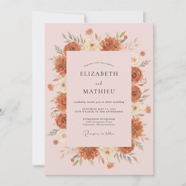 Terracotta Bloom Arch Wedding Invitation (Front)