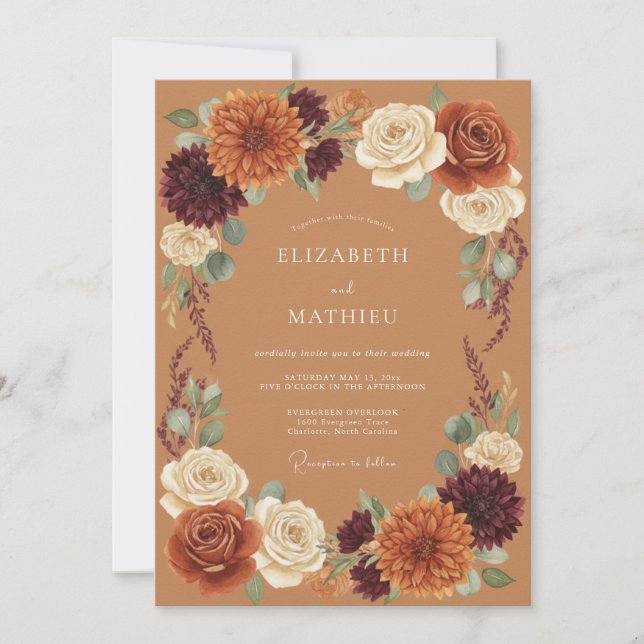 Terracotta Bloom Autumn Romance Wedding Invitation (Front)