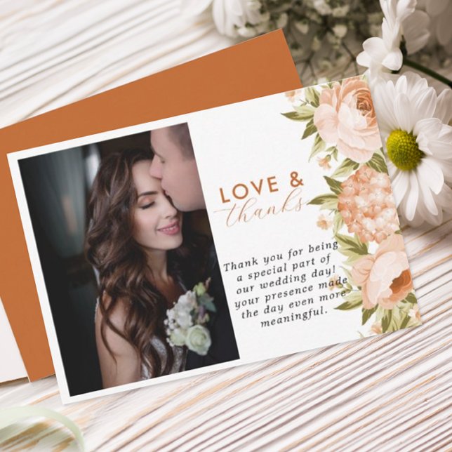Terracotta Blooming Rose Hydrangea Floral Wedding  Thank You Card (Creator Uploaded)