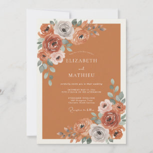 Terracotta Blossom Flourish Wedding Invitation
