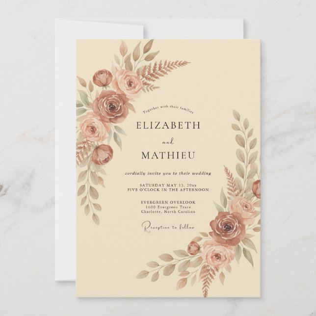 Terracotta Blossom Romantic Wedding Invitation (Front)