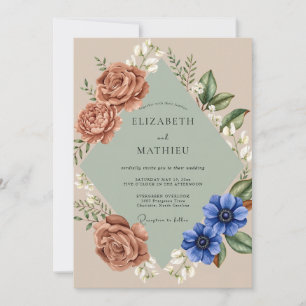 Terracotta Blue Anemone Wedding Invitation