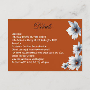Terracotta Blue Floral Chic Anemone Autumn Wedding Enclosure Card