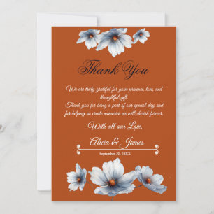 Terracotta Blue Floral Chic Anemone Autumn Wedding Thank You Card