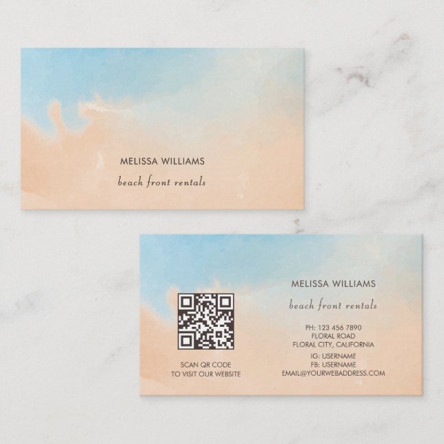 Terracotta Blue Watercolor Ocean  Business Card (Front/Back)