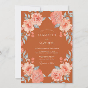 Terracotta Blush Botanical Bloom Wedding Invitation