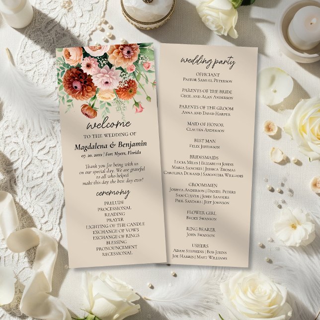 Terracotta Blush & Cream Florals Wedding Program (Creator Uploaded)