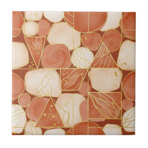 Terracotta Blush Cream Geometric Gold Mosaic Ceramic Tile