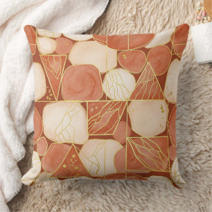Terracotta Blush Cream Geometric Gold Mosaic Cushion