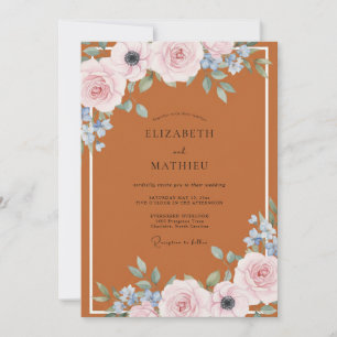 Terracotta Blush Floral Flourish Wedding Invitation