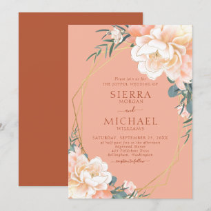 Terracotta Blush Peach Cream Gold Floral Wedding Invitation