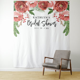 Terracotta Blush Pink Floral Bridal Shower Tapestry