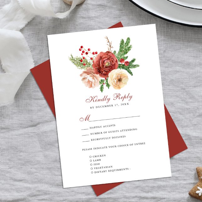 Terracotta Blush Pink Floral Pine Foliage Wedding RSVP Card (Creator Uploaded)