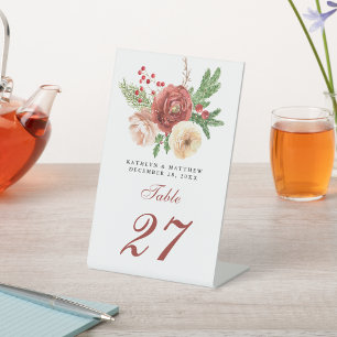 Terracotta Blush Pink Floral Pine Winter Wedding Pedestal Sign