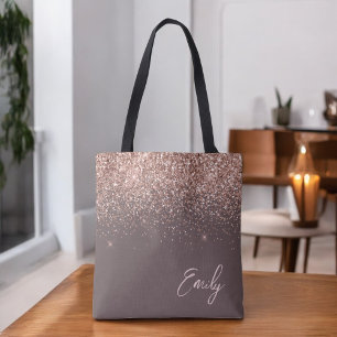 Terracotta Blush Pink Rose Gold Glitter Monogram Tote Bag
