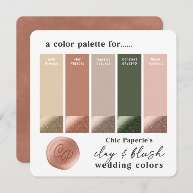 Terracotta & Blush Pink Wedding Colour Palette Car Invitation (Front/Back)