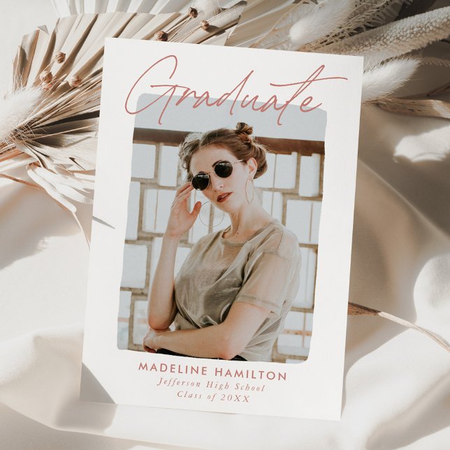 Terracotta Blush Signature Script Photo Graduation Announcement (Creator Uploaded)