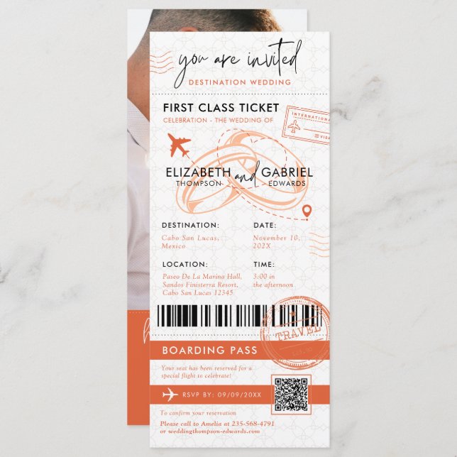 Terracotta Boarding Pass Destination Wedding Invitation (Front/Back)