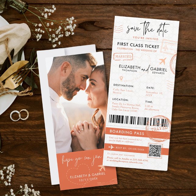 Terracotta Boarding Pass Destination Wedding Invitation (Creator Uploaded)