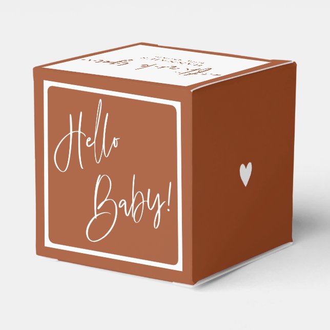 Terracotta Bohemian Earthy Hello Baby Shower Favour Box (Back Side)