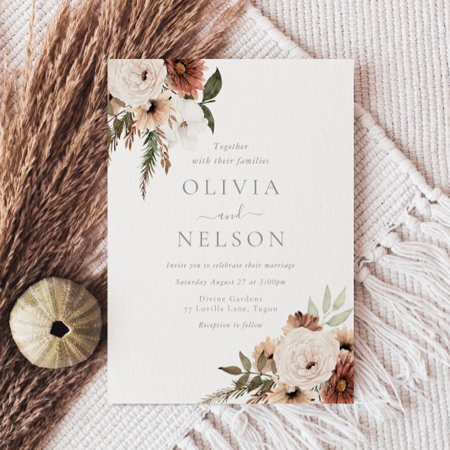 Terracotta Bohemian Floral Modern Wedding Invitation (Creator Uploaded)