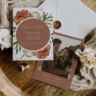 Terracotta Bohemian Floral Save the Date Invite