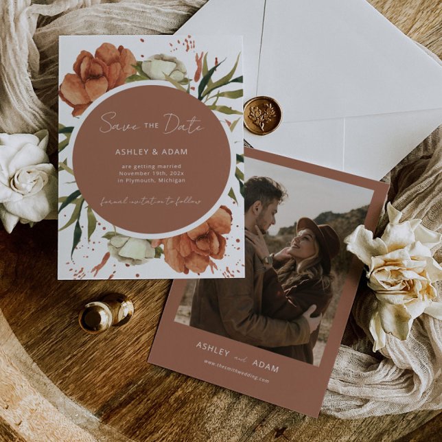 Terracotta Bohemian Floral Save the Date Invite (Creator Uploaded)
